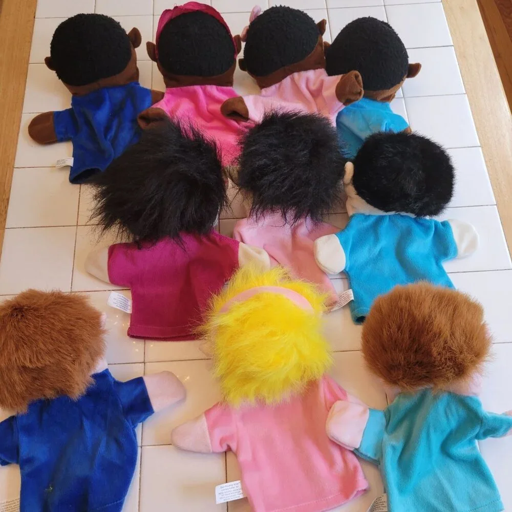 Family Bigmouth Puppets Set Caucasian African American Asian Plush‎ Storytelling